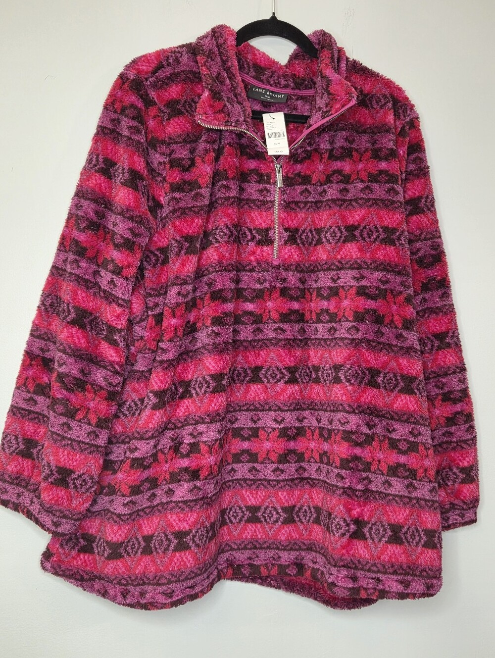 Lane Bryant Fuzzy Half-Zip Pullover in Pink and Purple, 26/28, NWT